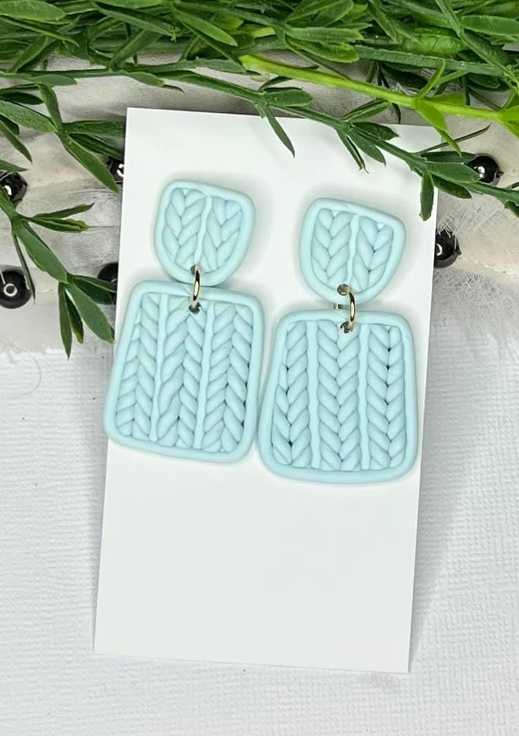 Ice Blue Braided Polymar Clay Earrings