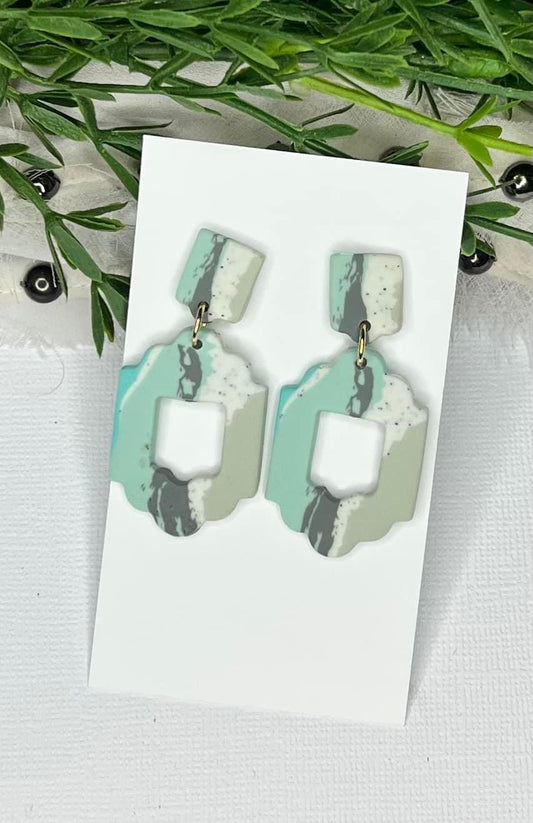 Green Waves Polymar Clay Earrings