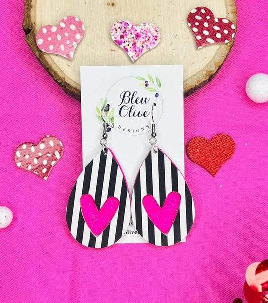 Layered Stripe & Neon Pink Leather Hearts
