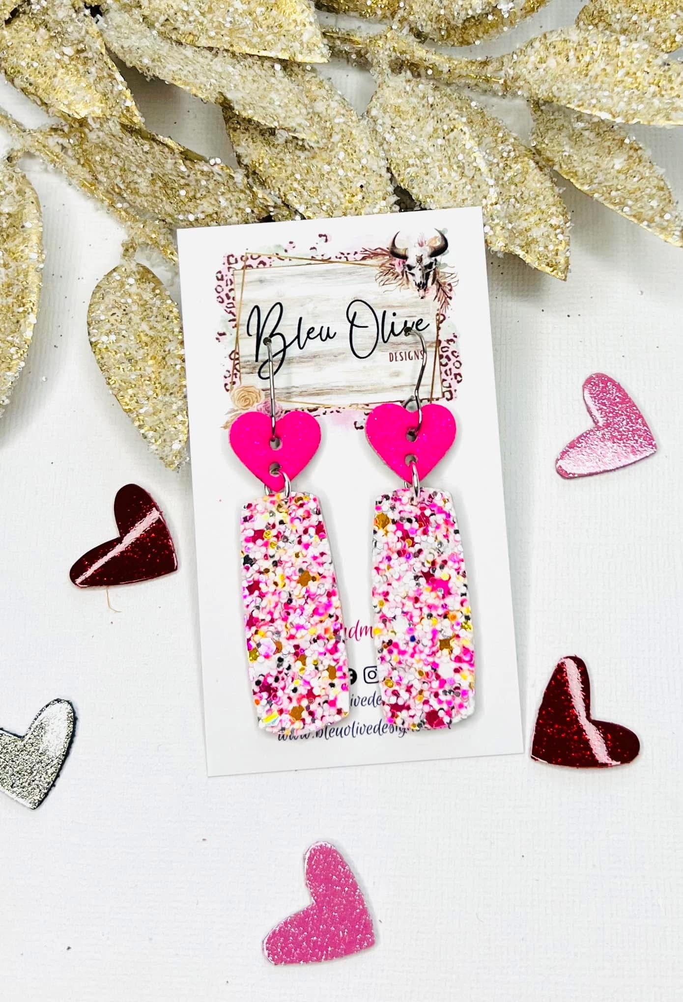Glitz Heart Bar Leather Earrings