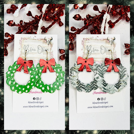 Christmas Wreath Leather Earrings